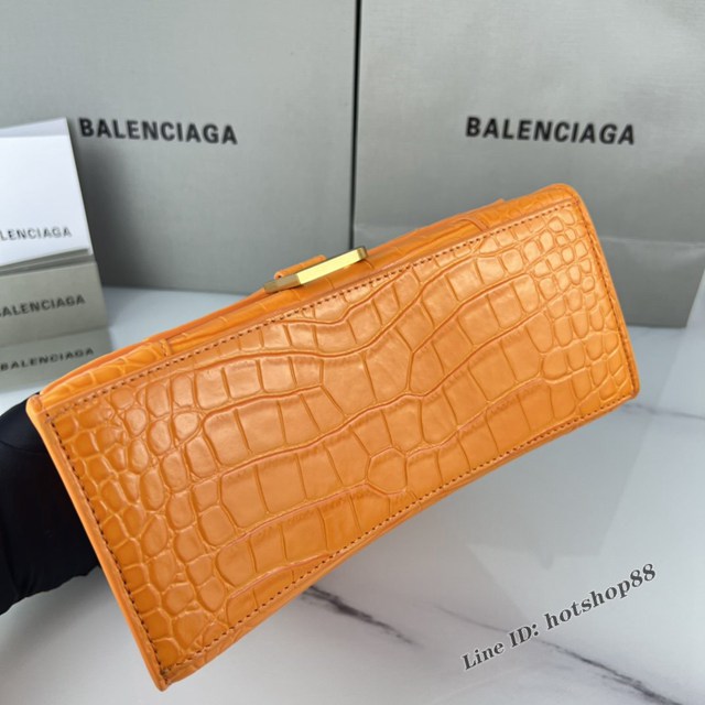 Balenciaga專櫃爆款橙色鱷魚紋金扣手提女包 巴黎世家原廠S號Hourglass沙漏包 款號：8895 fyj1199